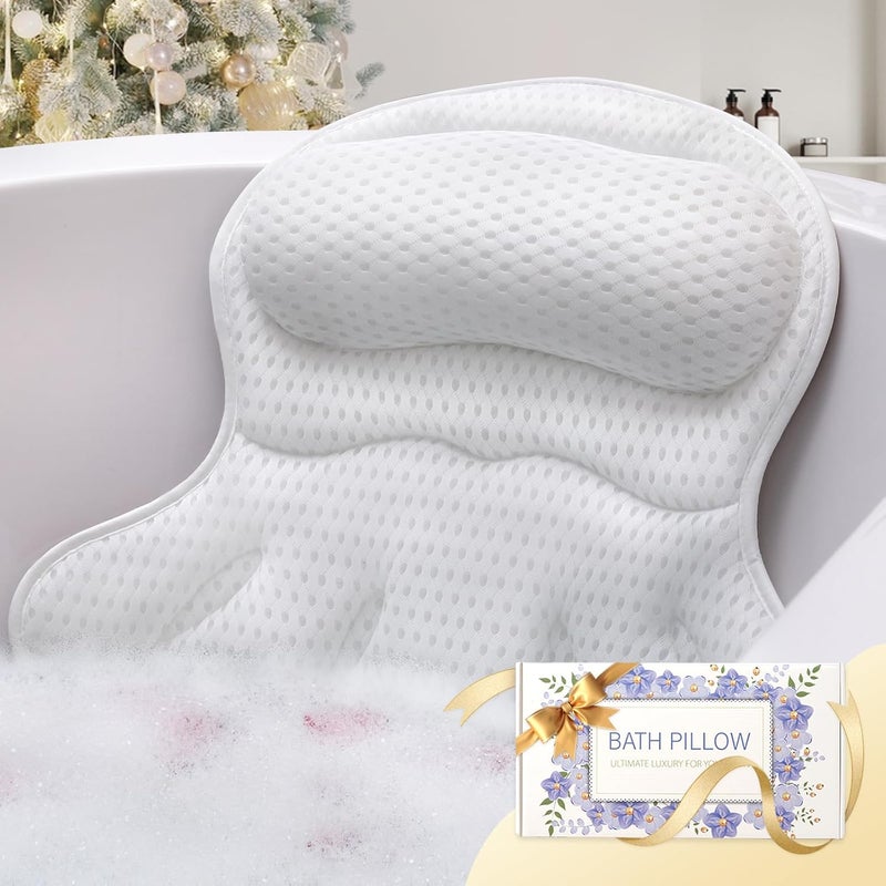 Binobella Bath Pillow Luxury Bathtub Pillow, Extra Soft & Comfortable Bath Pillows for Tub Head Neck and Back Support, with 4D Air Mesh Cushions & Non-Slip Suction Cups - Bath Accessories Spa Gifts for Women - Image 1